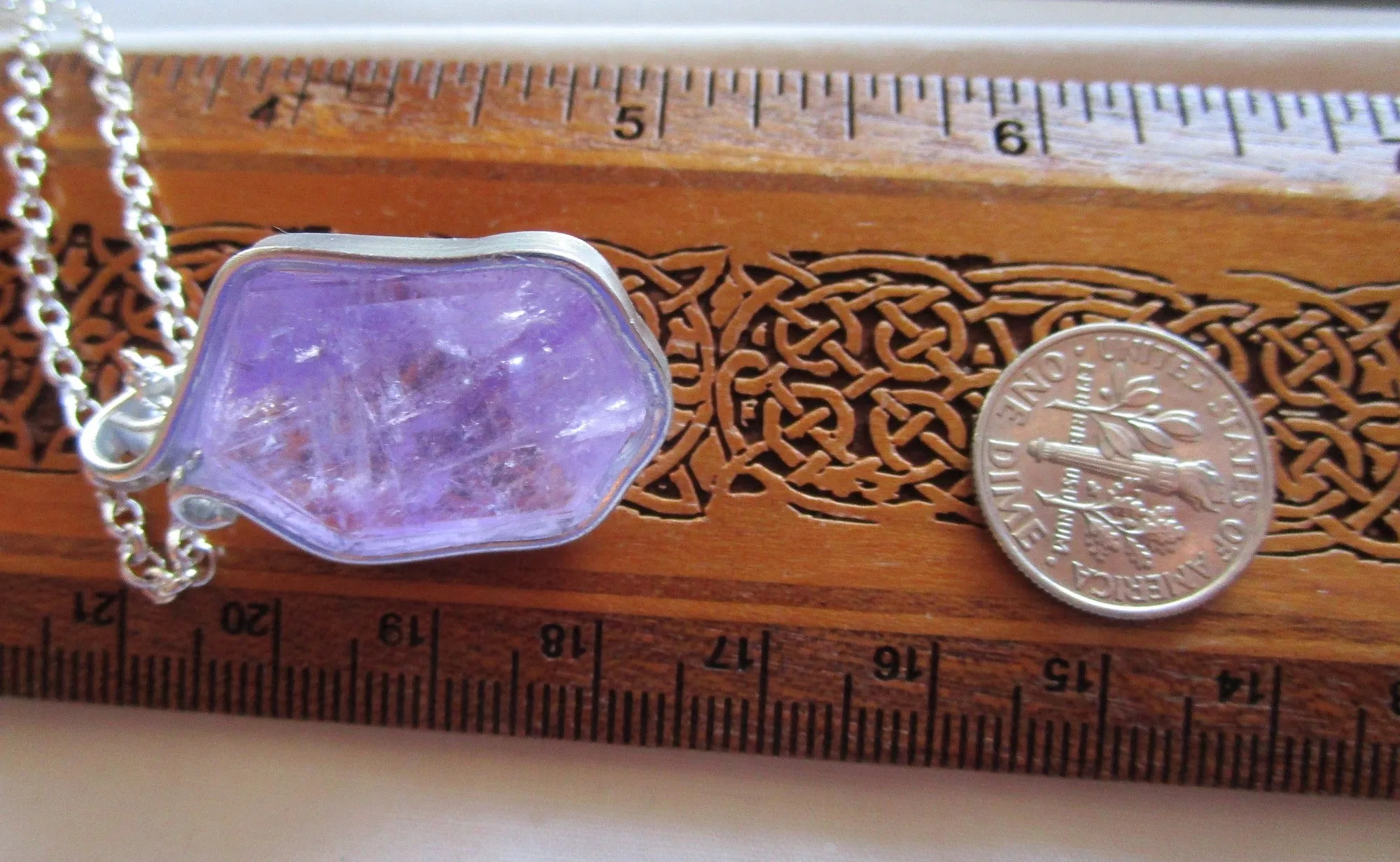 Lavender Amethyst Natural Carved Hexagon Crystal Pendant Necklace