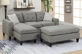 Light Grey Reversible 3-Piece Sectional Sofa with Ottoman