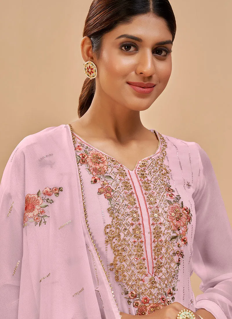 Light Pink Embroidered Pakistani Pant Suits