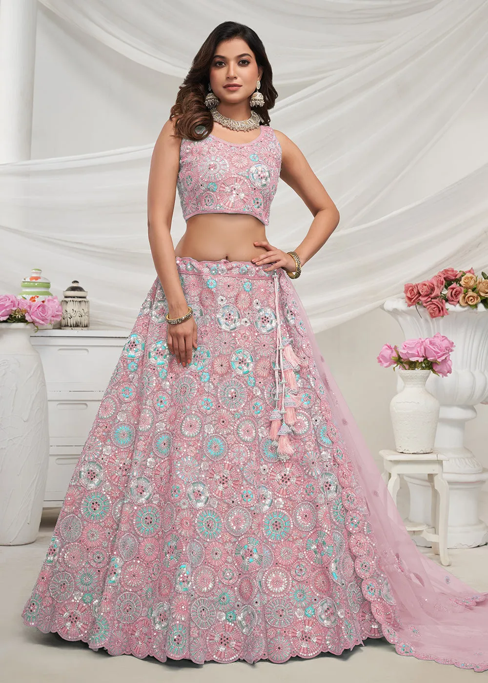 Light Purple Bridal Mirror Embroidered Designer Lehenga Choli