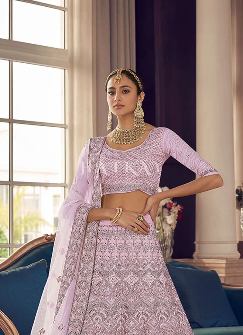 Lilac Purple Zari Embroidered Wedding Lehenga Choli