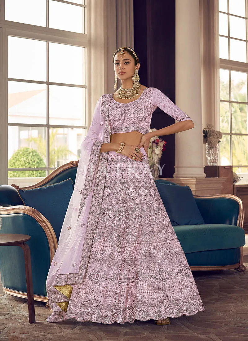 Lilac Purple Zari Embroidered Wedding Lehenga Choli