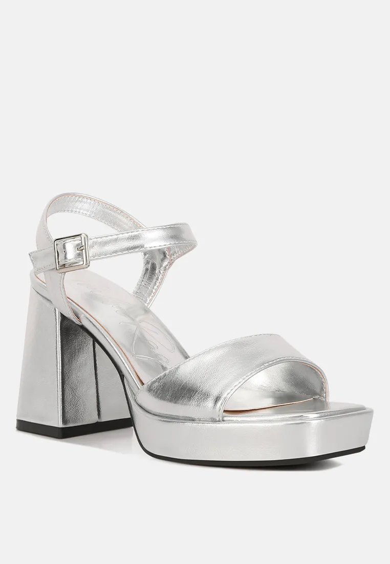 Lofty Metallic Faux Leather Block Heel Sandals