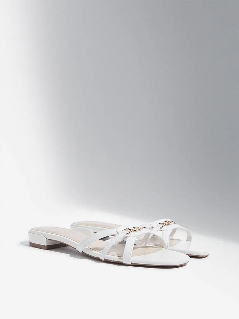 LUNA BLU White Chain Detail Multi-Strap Slides