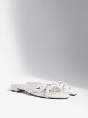 LUNA BLU White Chain Detail Multi-Strap Slides