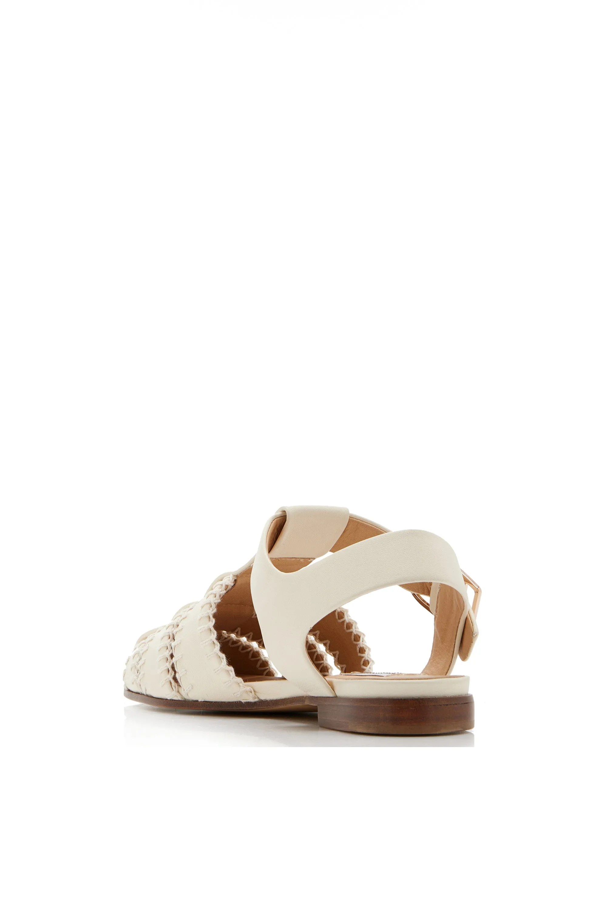 Lynn Flat Sandal in Cream Nappa Leather with Stitch