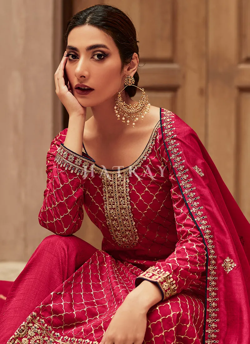 Magenta Embroidery Traditional Silk Salwar Kameez