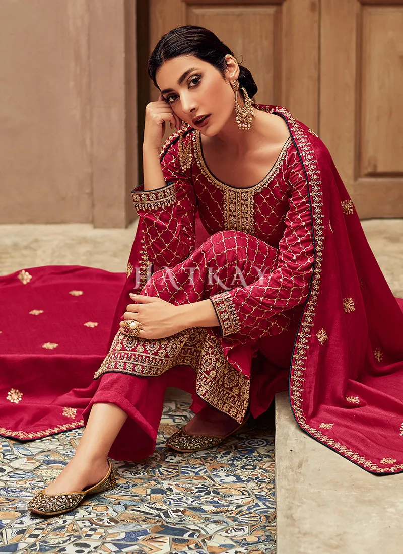 Magenta Embroidery Traditional Silk Salwar Kameez