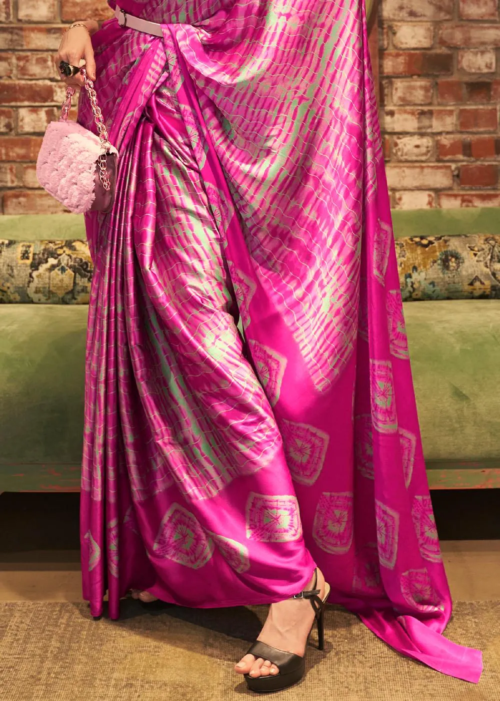 Magenta Pink Designer Satin Crepe Printed Saree : Top Pick