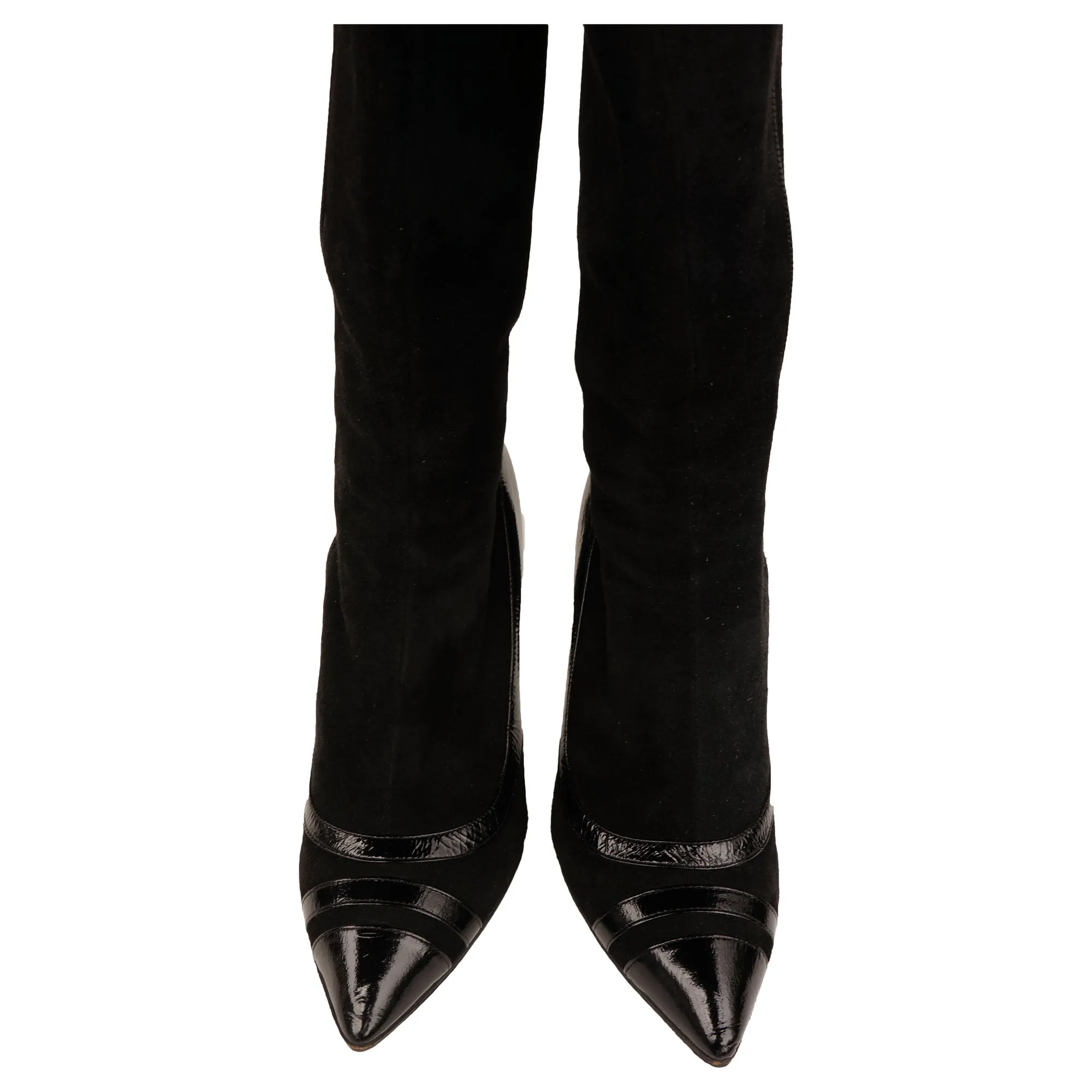 MARC BY MARC JACOBS SUEDE PATENT LEATHER TRIM KNEE  HIGHT BOOTS