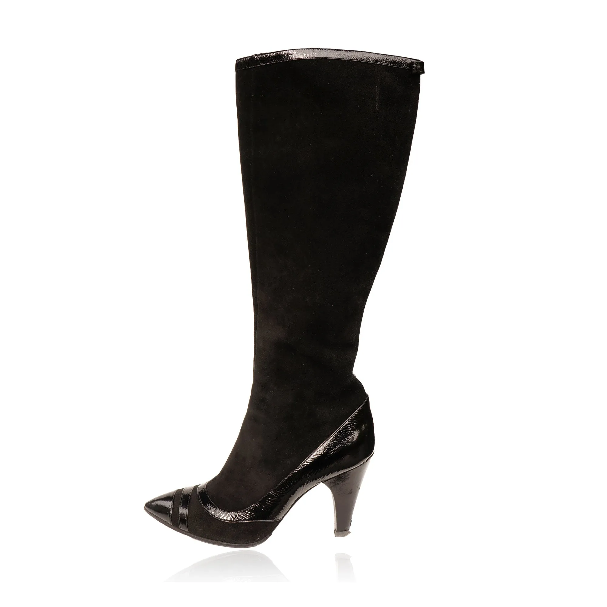 MARC BY MARC JACOBS SUEDE PATENT LEATHER TRIM KNEE  HIGHT BOOTS