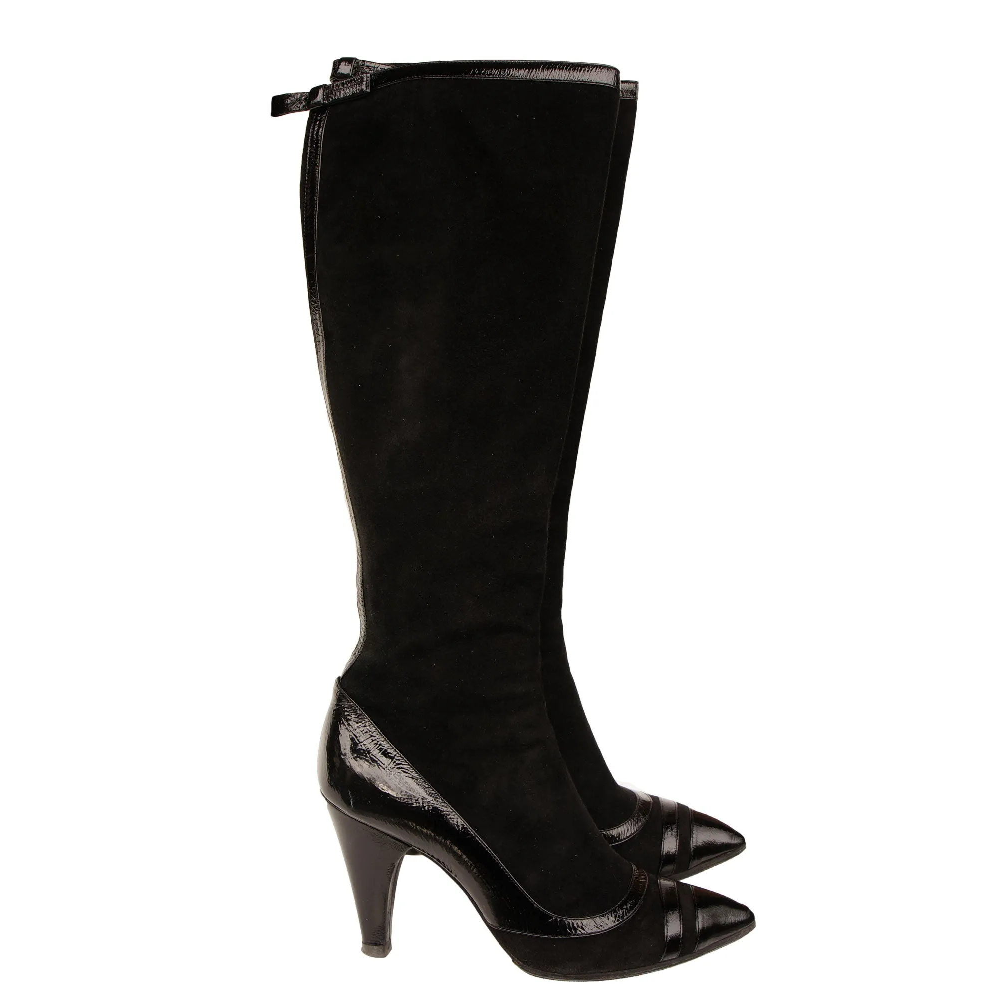 MARC BY MARC JACOBS SUEDE PATENT LEATHER TRIM KNEE  HIGHT BOOTS