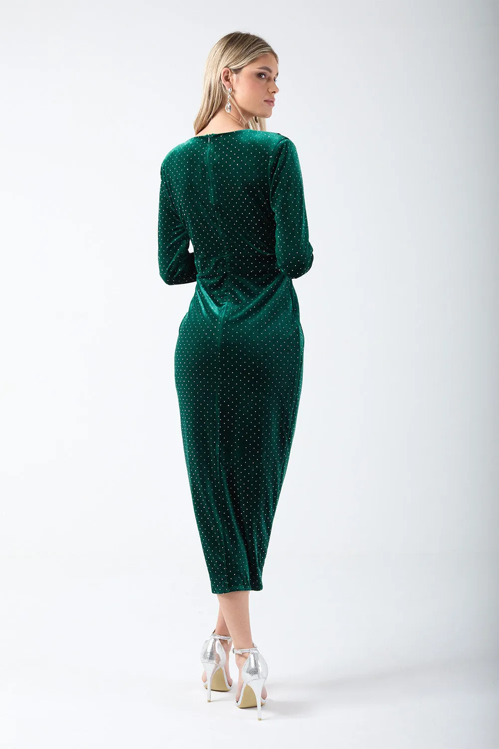 Millicent Velvet Midi Dress with Sparkle in Green