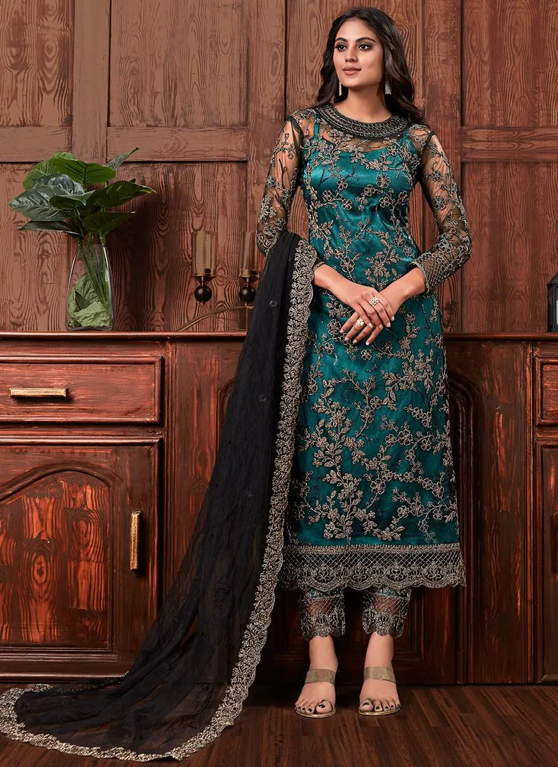 Mint Green Color Embroidered Straight Pant Salwar Suit