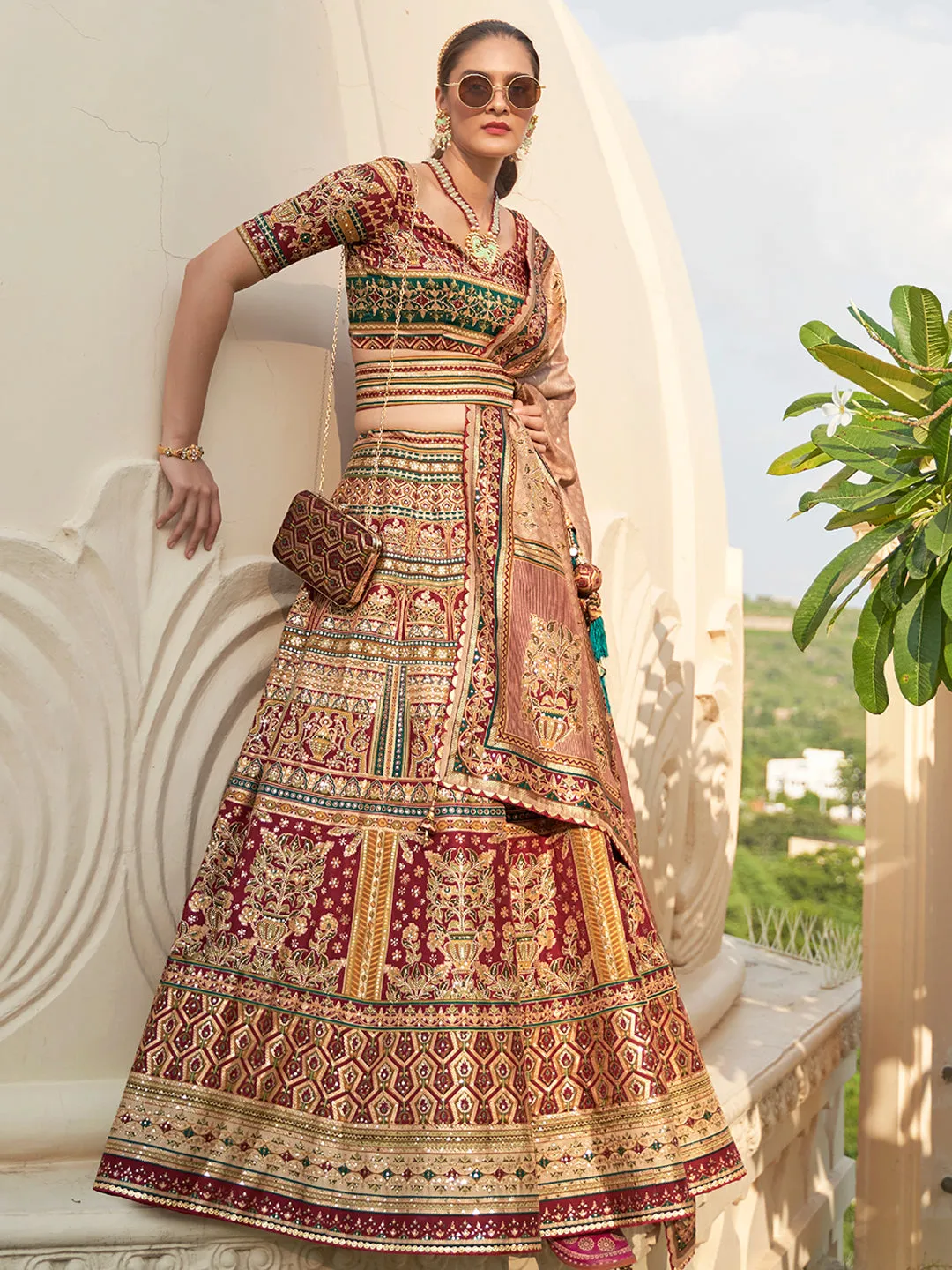 Multi Color Designer Silk Ready to Wear Lehenga Choli With Sparkle & Mirror Work