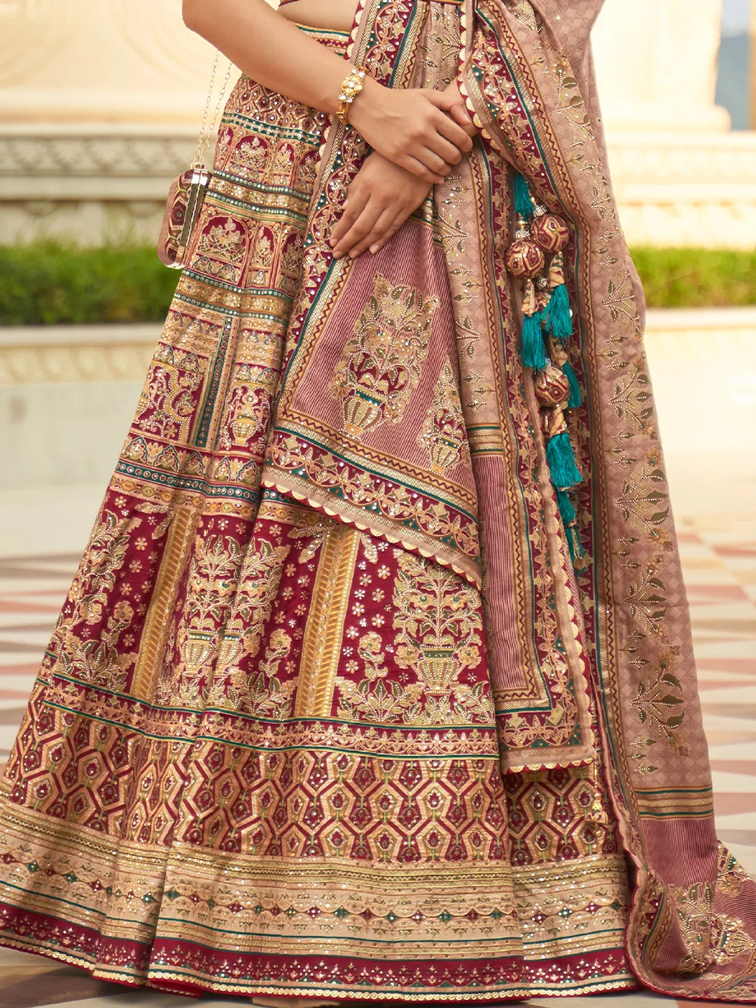 Multi Color Designer Silk Ready to Wear Lehenga Choli With Sparkle & Mirror Work