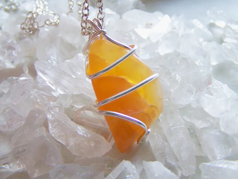 Natural Polished Orange Fire Opal Gemstone Pendant Necklace