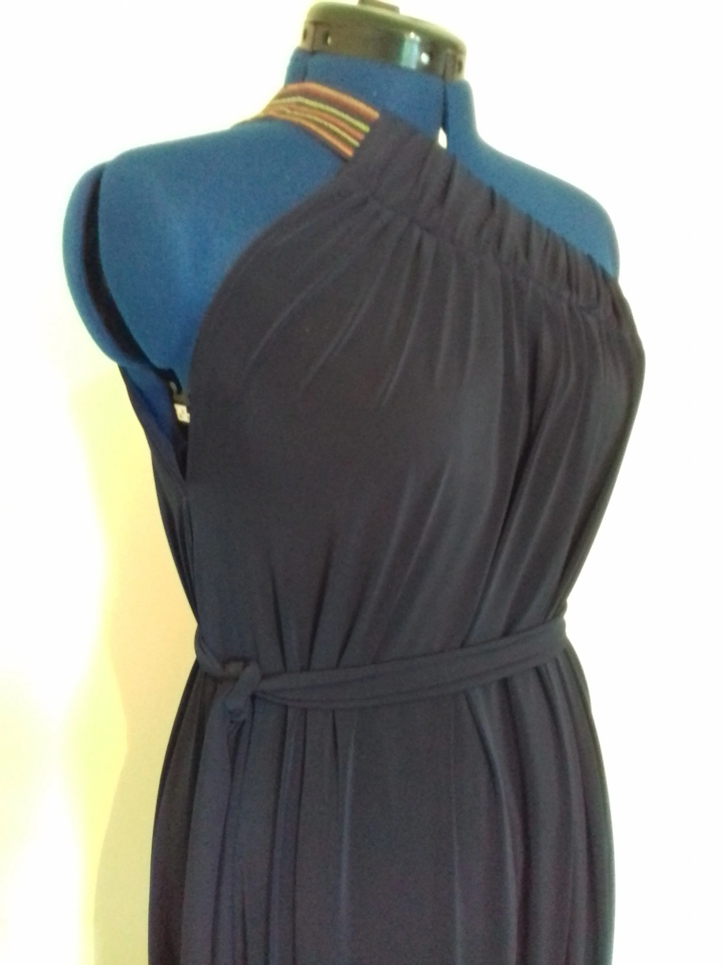 Navy Blue Cold Shoulder Drape Dress