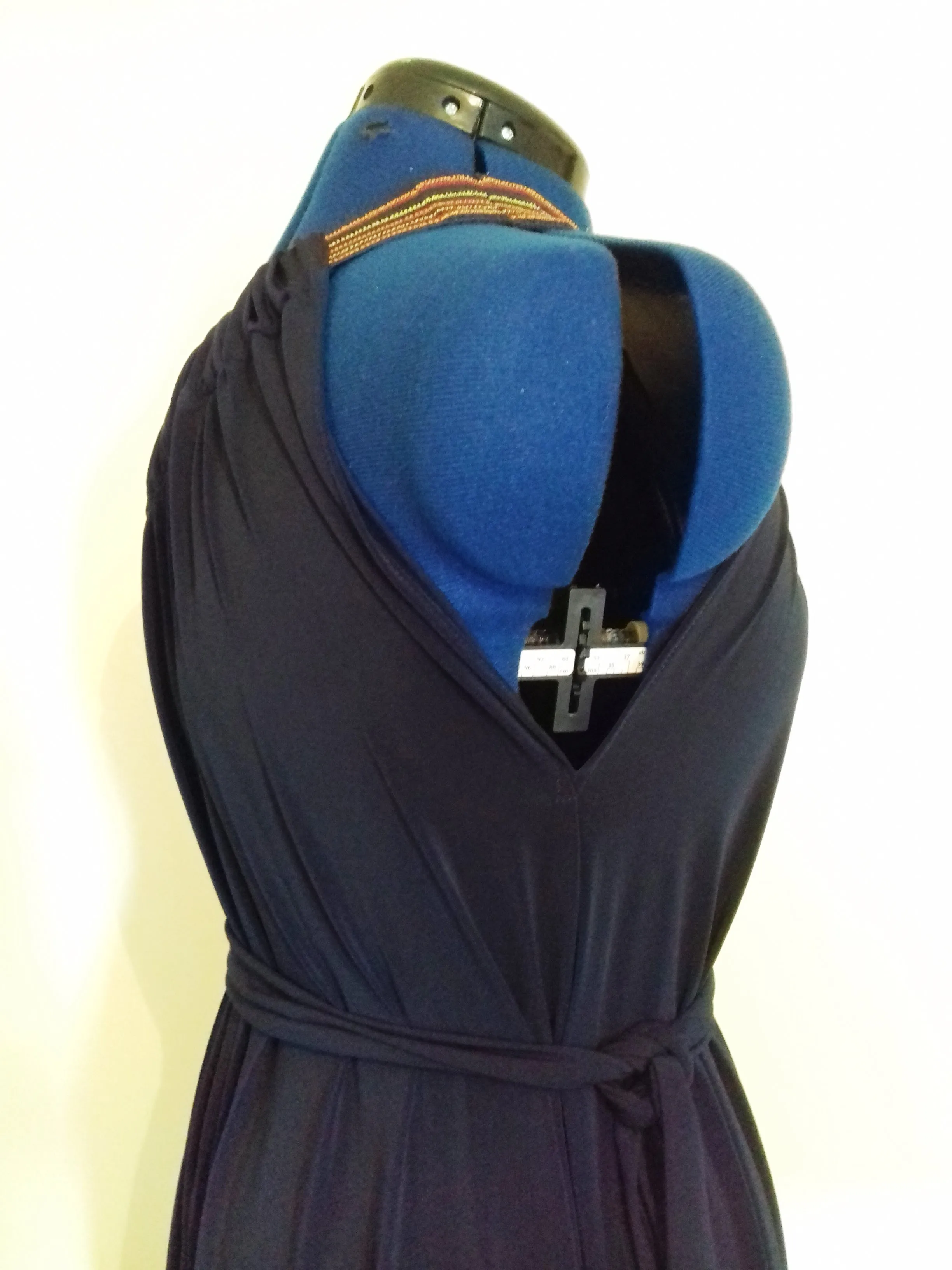 Navy Blue Cold Shoulder Drape Dress