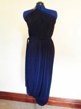 Navy Blue Cold Shoulder Drape Dress