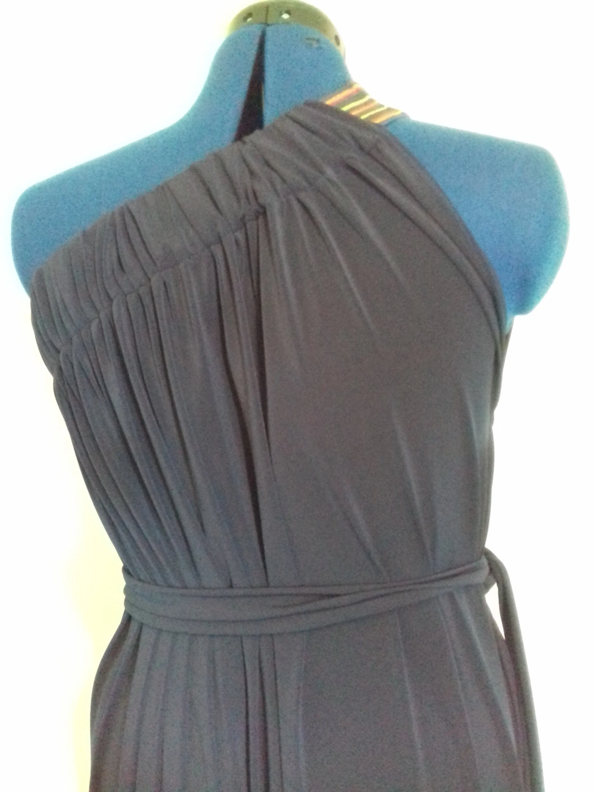 Navy Blue Cold Shoulder Drape Dress