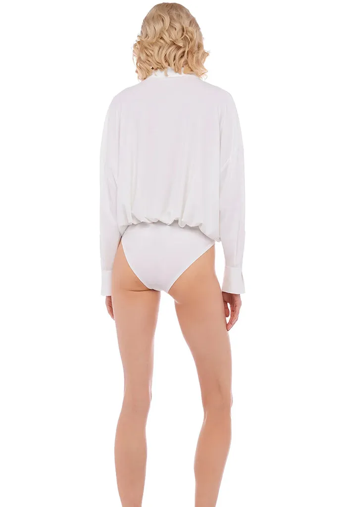 Norma Kamali - Super Oversized Boyfriend Shirt Bodysuit - Snow White *FINAL SALE