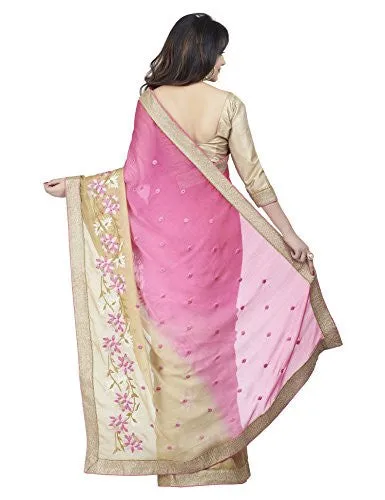 Oomph! Chiffon Embroidered Saree (Hot Pink Ombre)