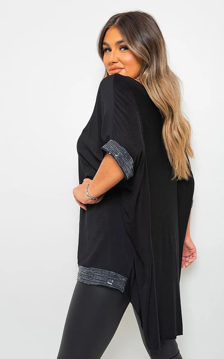 Oversized Sequin Trim Top