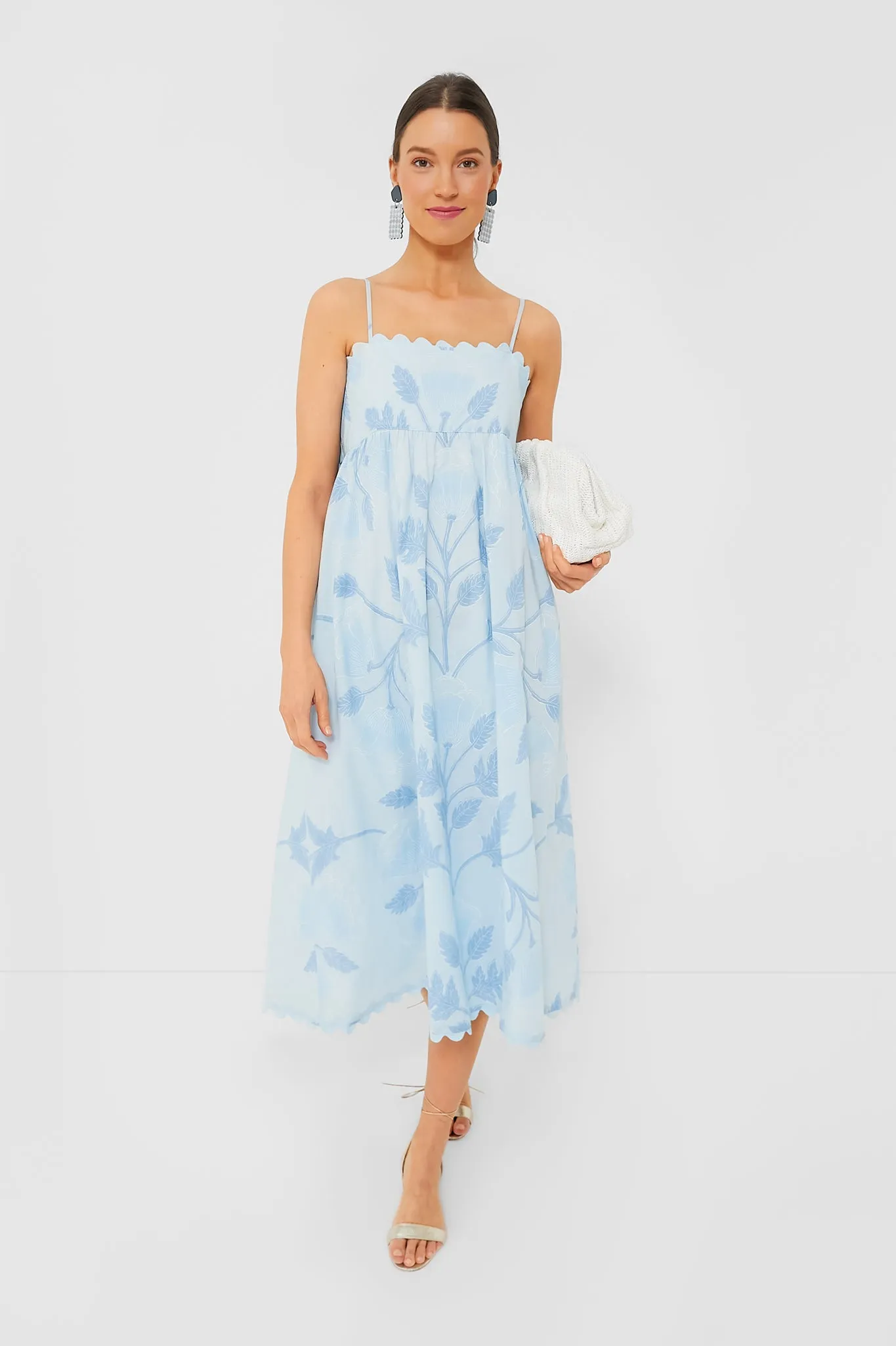 Pale Blue Tie Back Midi Dress with Bellflower Block Print