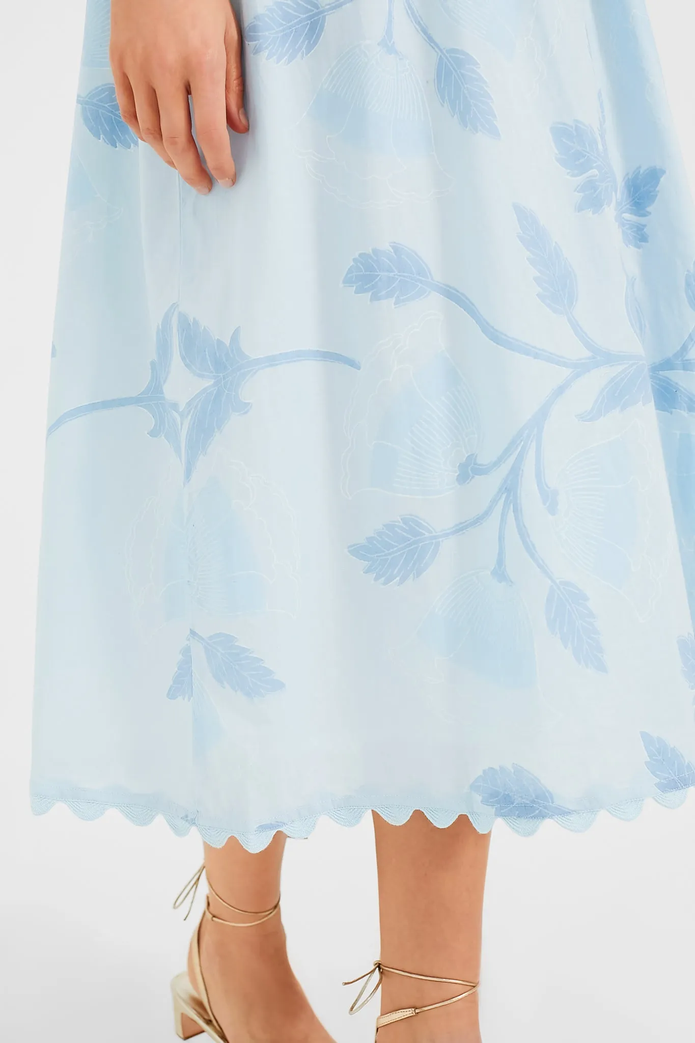 Pale Blue Tie Back Midi Dress with Bellflower Block Print