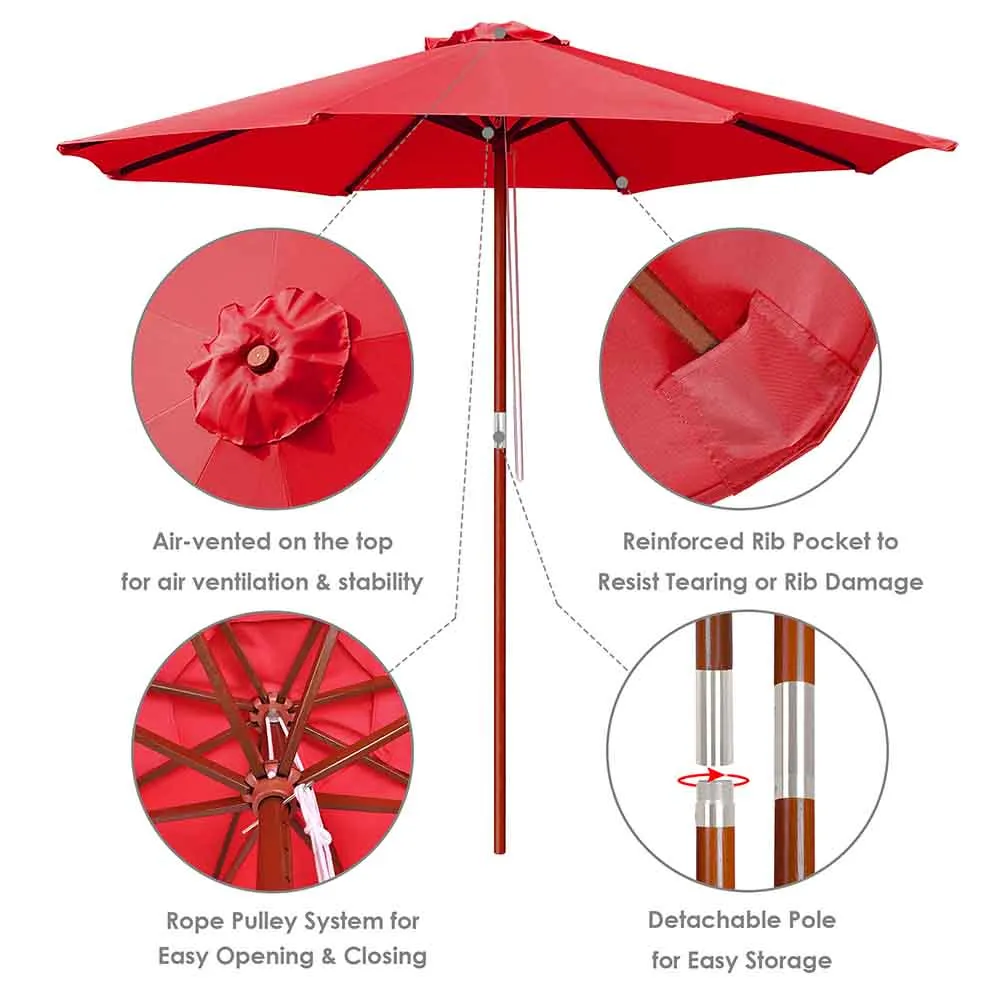 Patio Umbrella Wooden 9ft 8-Rib