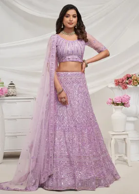 Pearled Mauve Heavy Embroidered Bridal Lehenga Choli