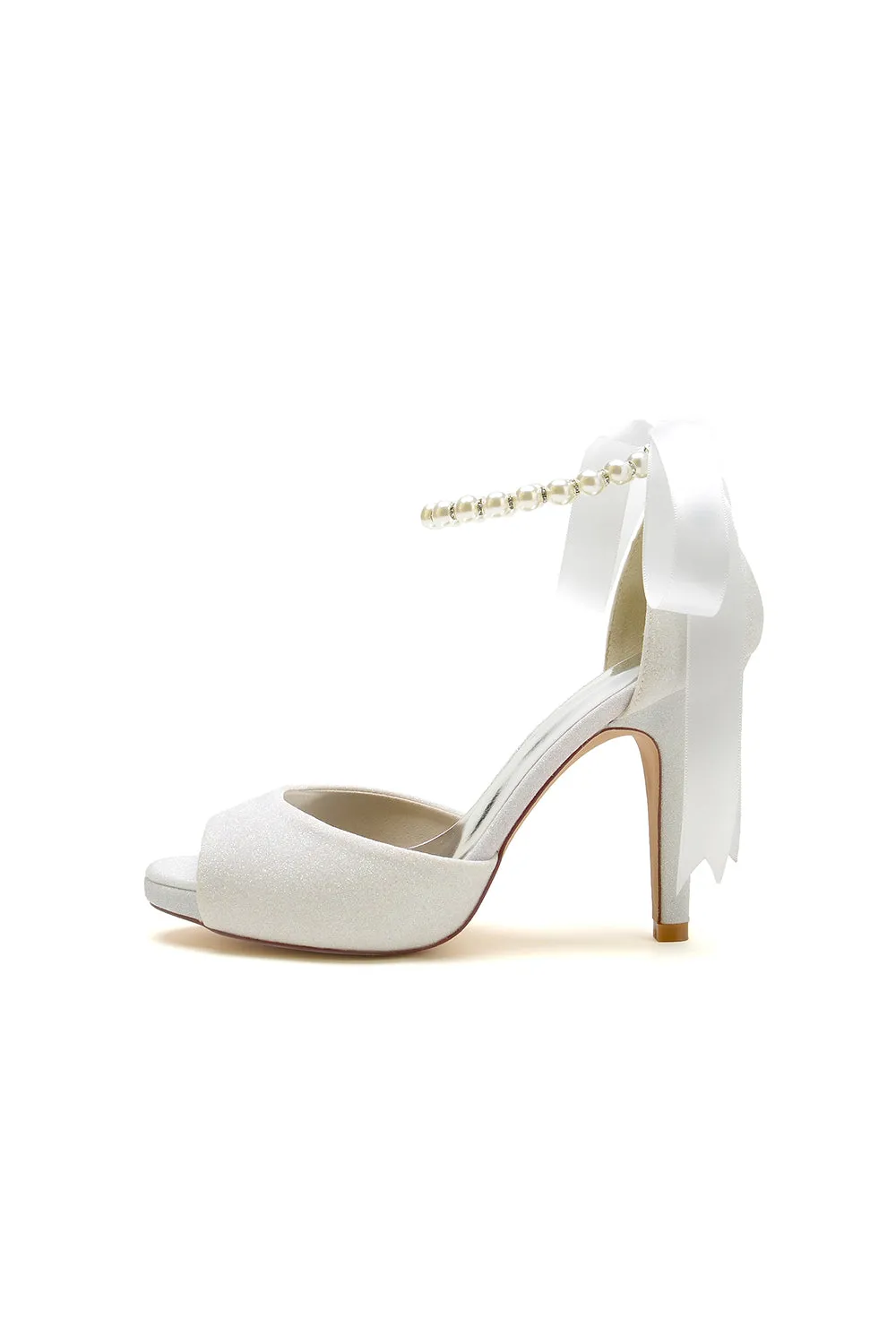 Peep Toe Pearl Strap Ribborn Wedding