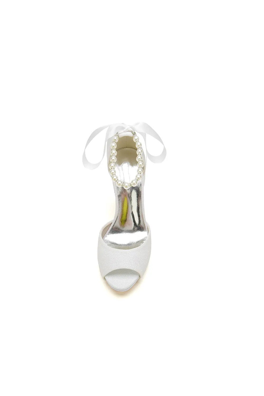 Peep Toe Pearl Strap Ribborn Wedding