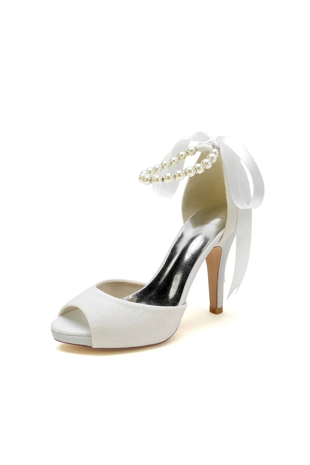 Peep Toe Pearl Strap Ribborn Wedding