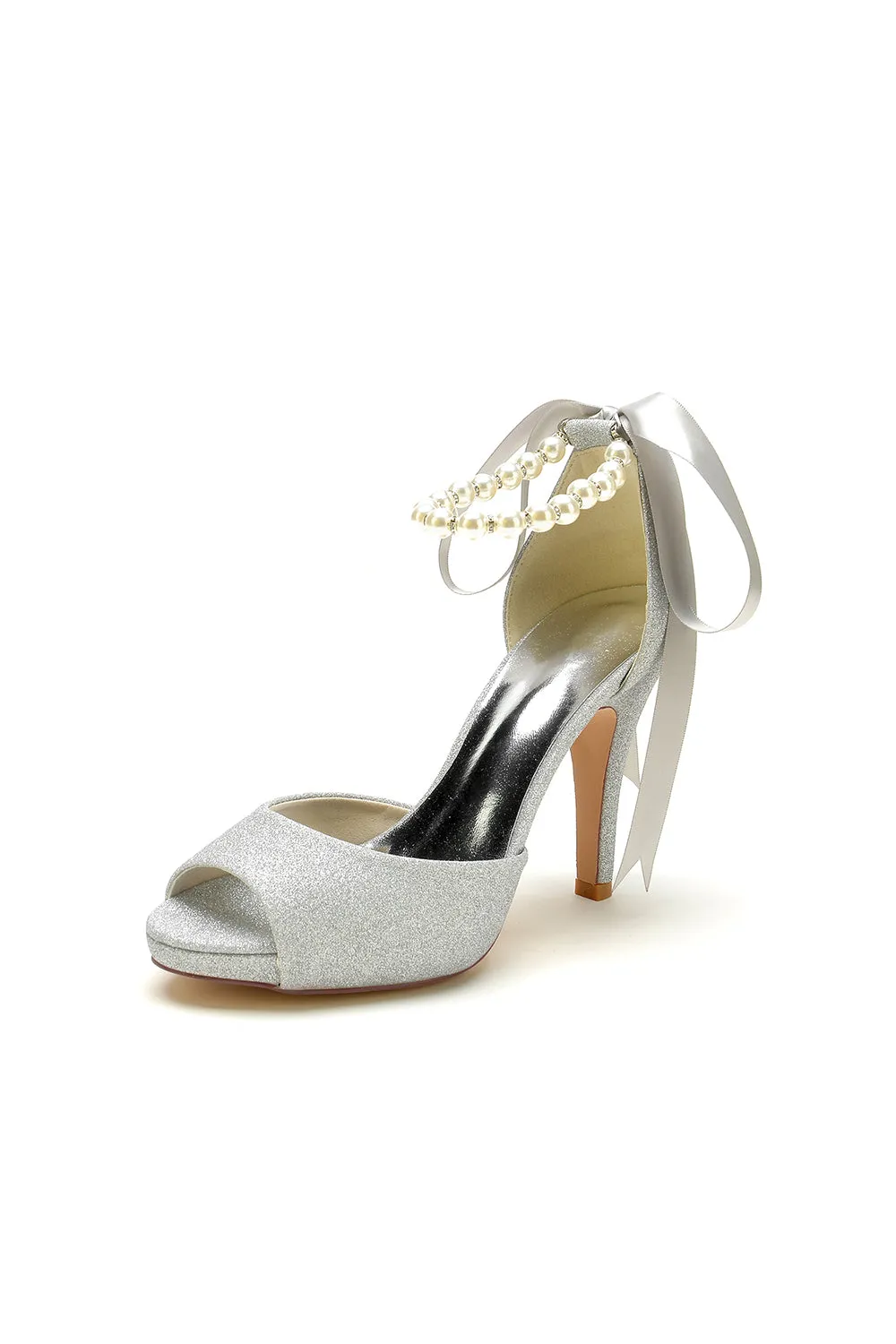 Peep Toe Pearl Strap Ribborn Wedding