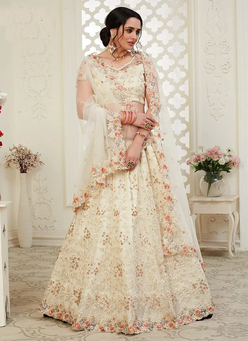 Pleasing Cream Floral Embroidered Stunning Lehenga Choli