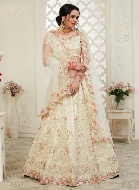 Pleasing Cream Floral Embroidered Stunning Lehenga Choli