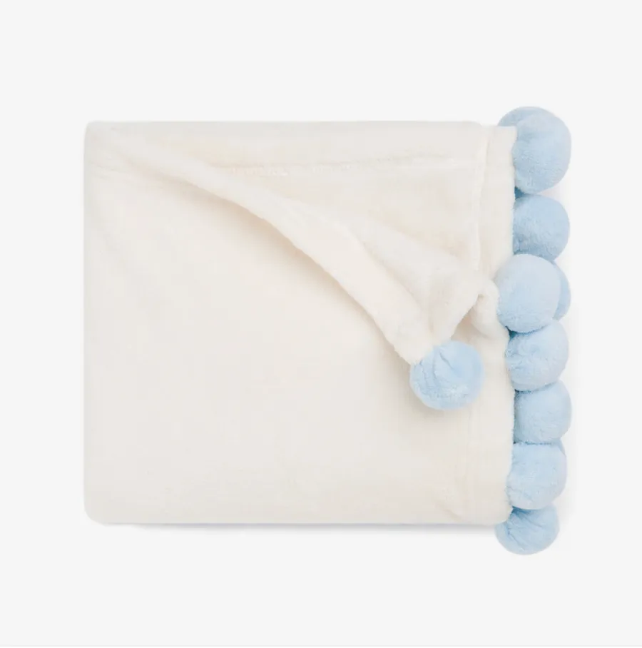 Pom Pom Fleece Blanket | Blue