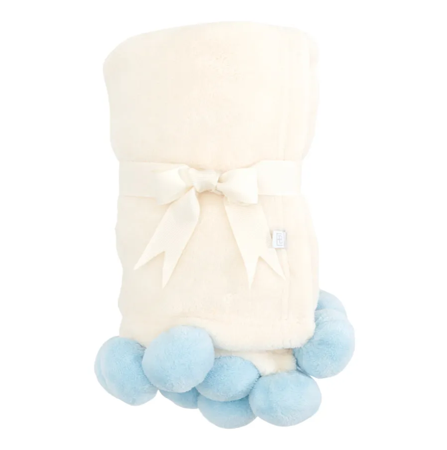 Pom Pom Fleece Blanket | Blue