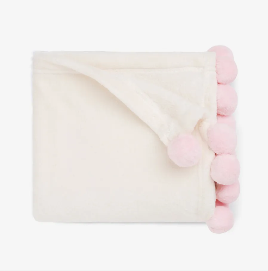 Pom Pom Fleece Blanket | Pink