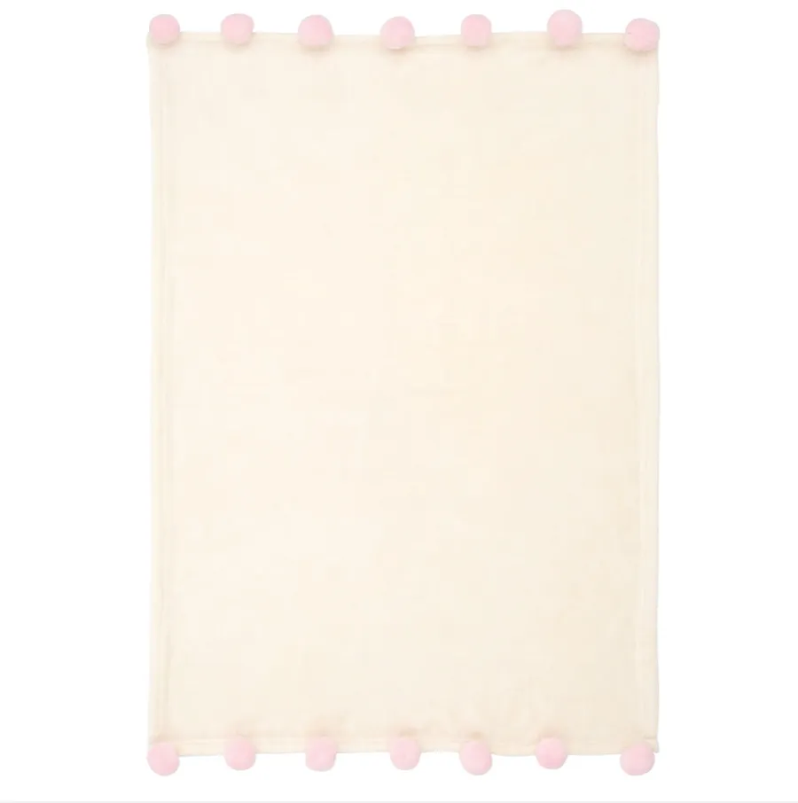 Pom Pom Fleece Blanket | Pink