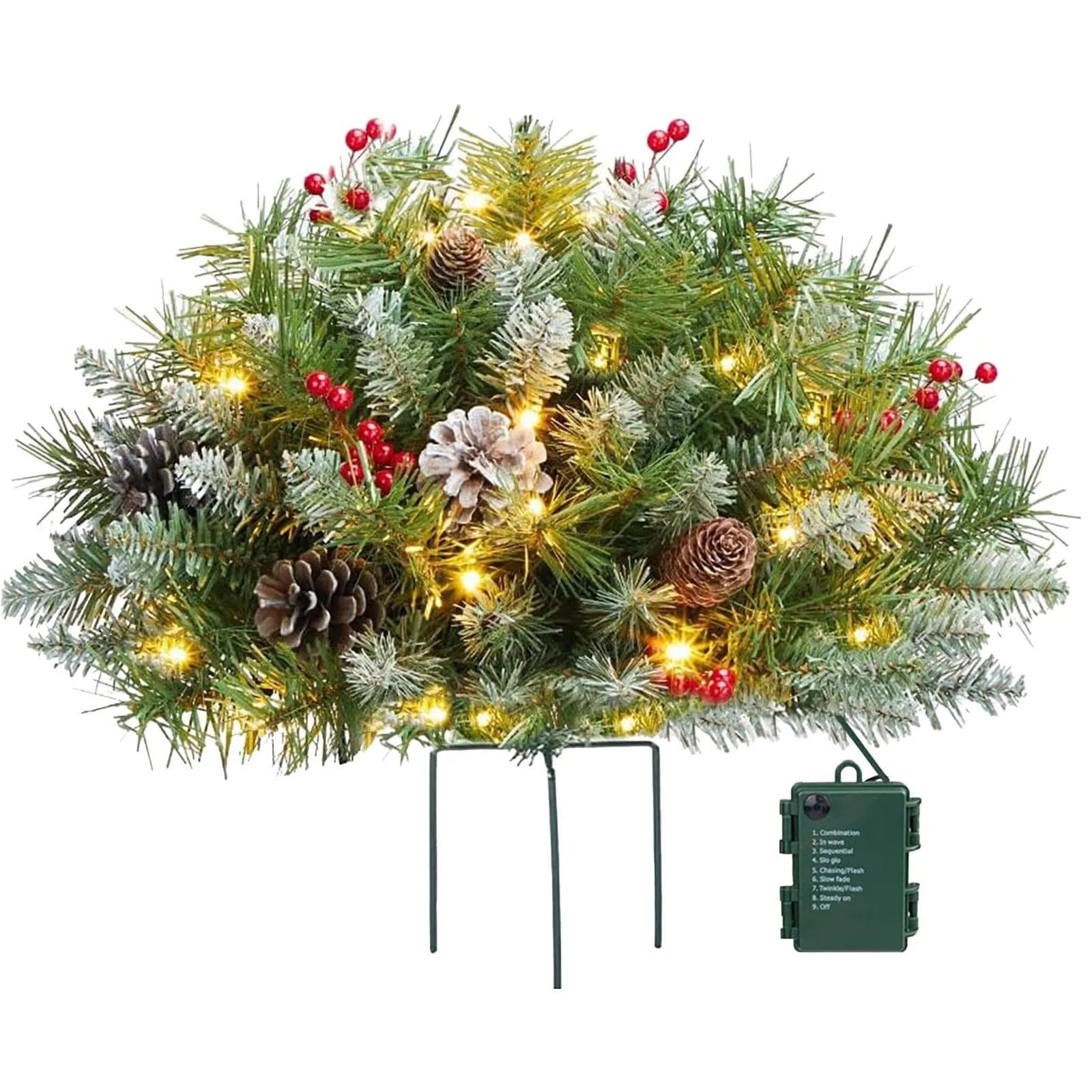 premium Topsworth Prelit Planter Bushes | Topsworth Pre-Lit Artificial Christmas Urn Filler | Christmas Tree Flocked with Mixed Decorations and Pre-Strung White LED Lights with Stand | 26 Inch White2