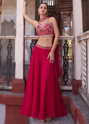 Rani Pink Designer Crop Top Style Lehenga Choli