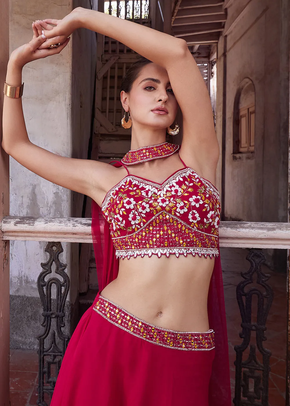 Rani Pink Designer Crop Top Style Lehenga Choli