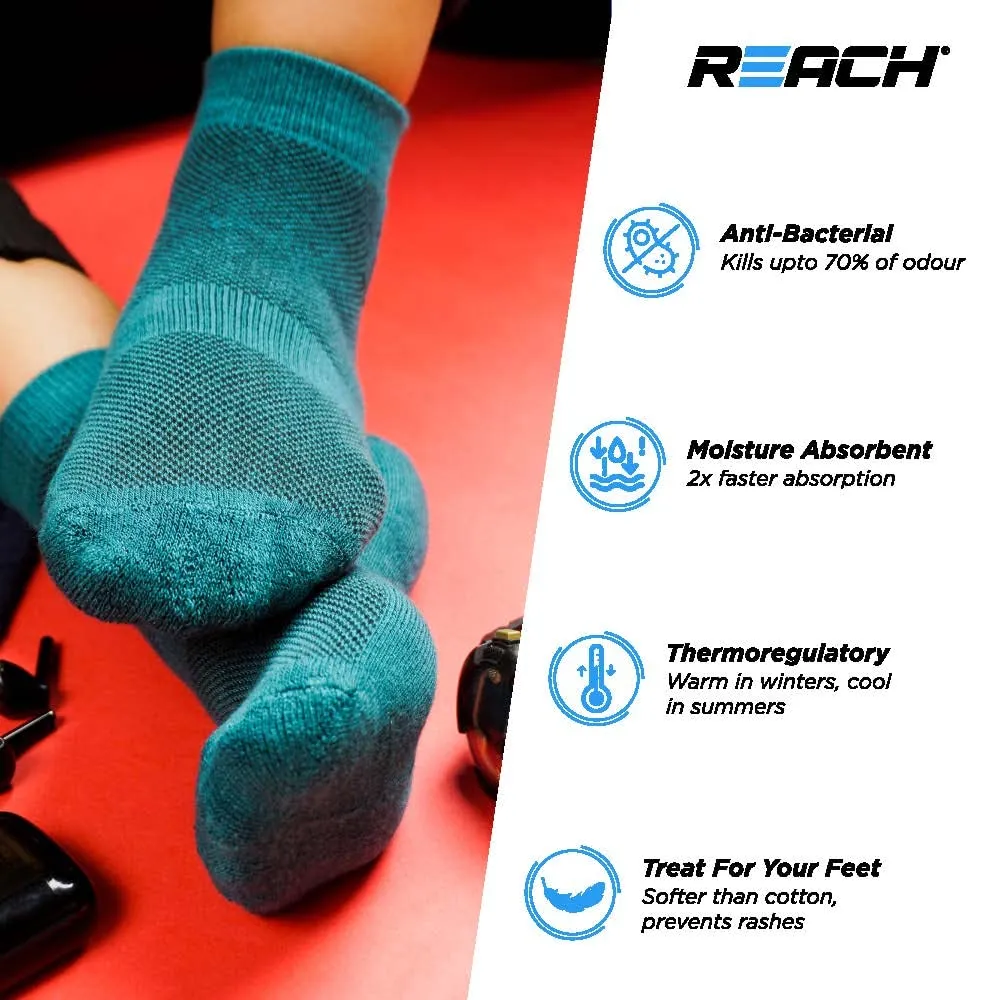 REACH Bamboo Ankle Socks for Men & Women | Breathable Mesh & Odour Free Socks | Sports & Gym Socks | Soft & Comfortable | Pack of 3 | Charcoal Green