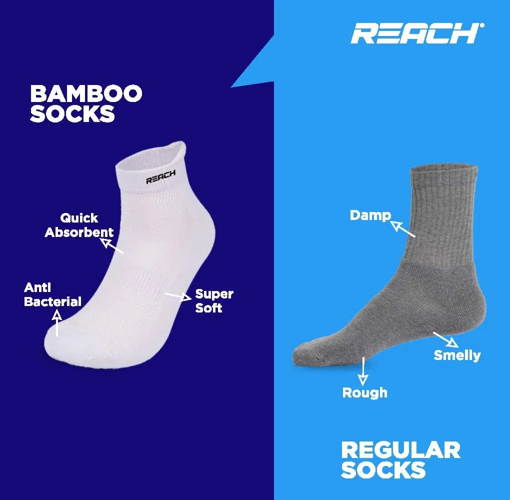 REACH Bamboo Ankle Socks for Men & Women | Breathable Mesh & Odour Free Socks | Sports & Gym Socks | Soft & Comfortable | Pack of 3 | White