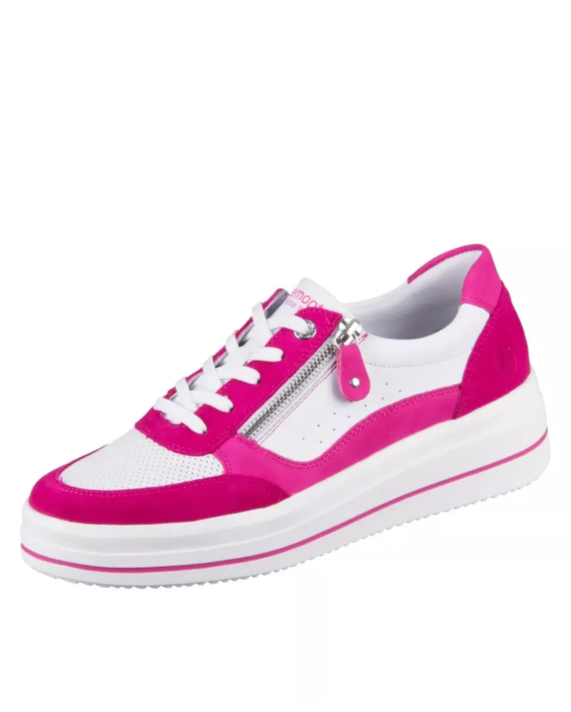 Remonte D1C00-81 Rock Leather White With Magenta Trim Flatform Trainers