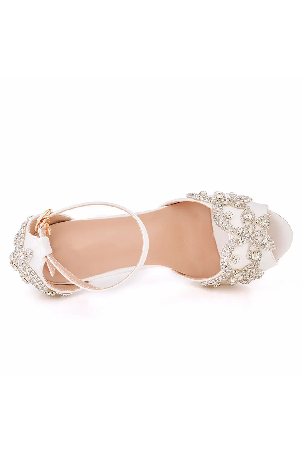 Rhinestone Flowers Decor Peep Toe Platform Stiletto Ankle-strap High Heels