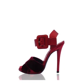 ROGER VIVIER WINE SATIN & VELVET PLATFORM SANDALS